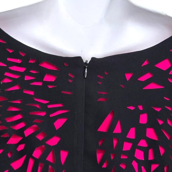 Antonio Melani Black & Pink Laser Cut Short Sleeve Sheath Dress Sz 14 - Picture 6 of 8